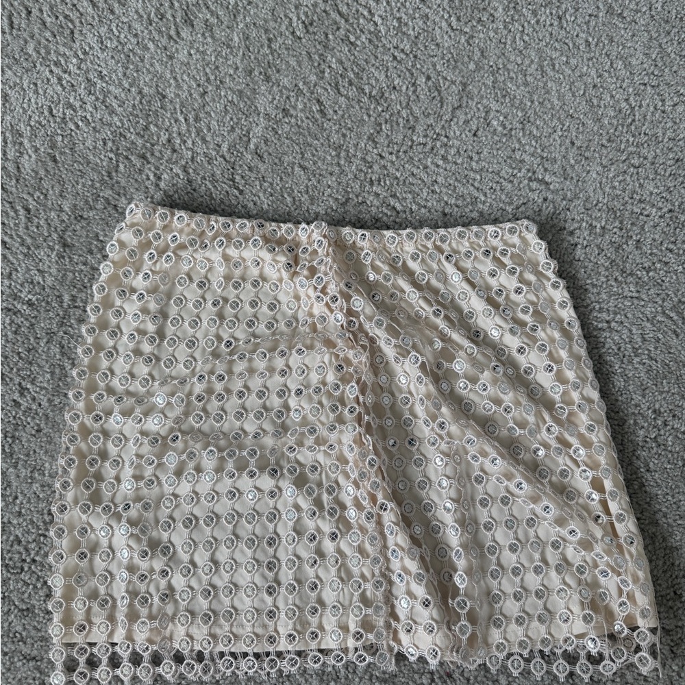 Beige Sequin Mini Skirt